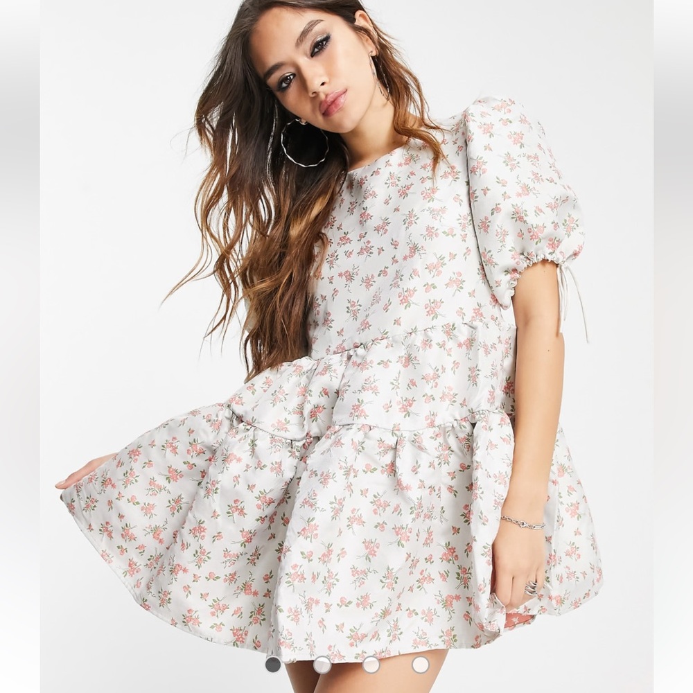 Sister Jane Dream Lola Mini Dress Puff Sleeves Floral Jacquard XSMALL NWT